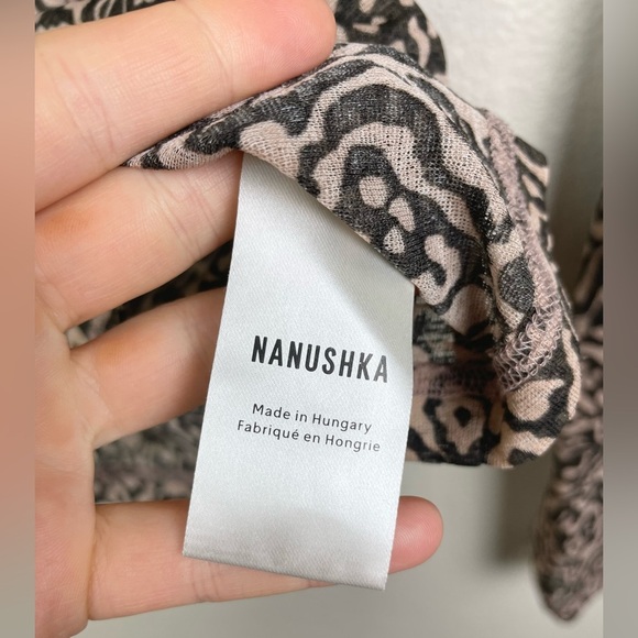 Nanushka Women's Small Raglan Turtleneck Top Mesh Jersey Graphic Animal Latte - Picture 7 of 16